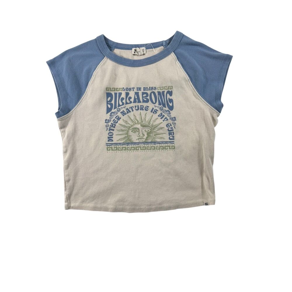 Billabong Blue and White Retro Crop Top Size Medium